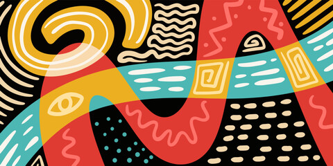 Aufkleber - Abstract trendy background design in trendy and ethnic style. Retro modern illustration outline stroke pattern