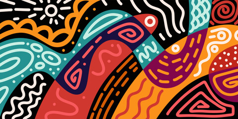 Aufkleber - Abstract trendy background design in trendy and ethnic style. Retro modern illustration outline stroke pattern