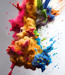 Poster - burst of creativity, artistic explosion of colors. abstract wallpaper of cloud, particle, splash of 