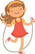 Girl jumping with skipping rope. Cartoon happy kid