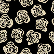Vector Seamless Pattern With Abstract Beige Roses On Black, Floral  Background For Textile, Wallpaper