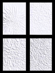 Aufkleber - Set of blank white glued paper for poster texture overlay. Crumpled and wrinkled pattern for background. Collection of matted wet paper for mockup posters, flyer, brochure, and banner design