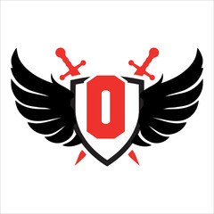 Wall Mural - wing Letter O with sheild swords concept