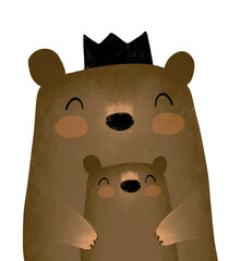 Wall Mural - cute hand drawn big bear and little baby bear vector illustration. gender neutral colors nursery art