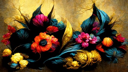 Illustration of beautiful flowers in a gothic style with a light background