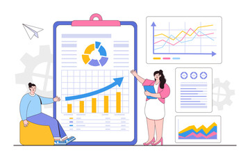 Poster - flat statistical and data analysis for business finance investment concept. outline design style min