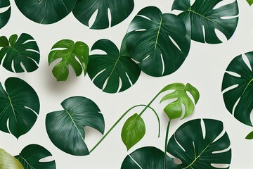 Wall Mural - Tropical background. geometric, white marble podium in color background and leaves. product presentation, mockup, scene to show cosmetic product,stage, pedestal or platform.Monstera