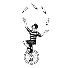 Circus Juggler Engraving PNG Illustration With Transparent Background