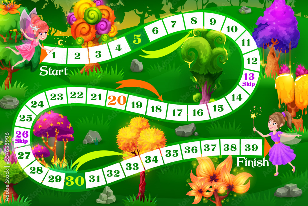 Vector de Stock Kids board game fairy characters in magic trees forest ...