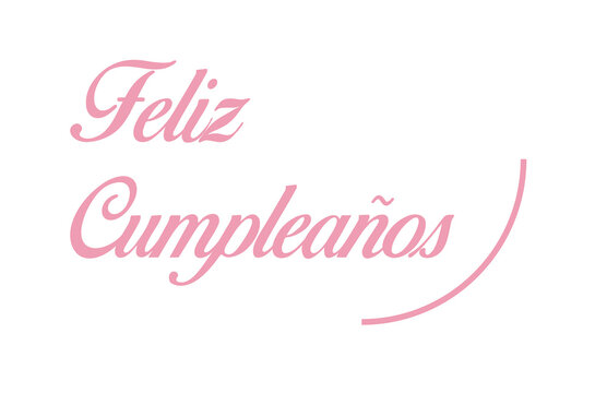 Palabra escrita signo de feliz cumpleaños rosa sobre fondo blanco  liso y aislado. Vista de frente y de cerca. Copy space