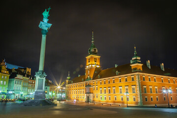 Wall Mural - Warsaw's Old Town illuminated street at night, Poland, Eastern europe