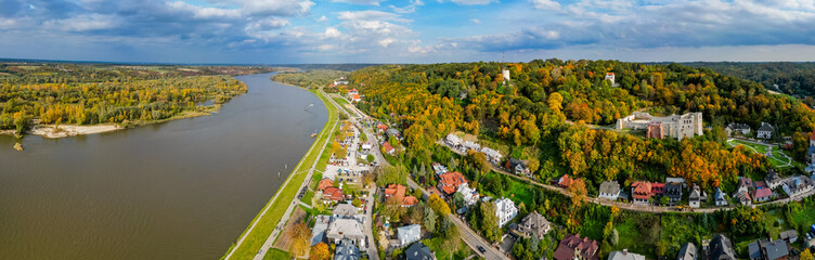 Wall Mural - View at Kazimierz Dolny City and Vistula river from drone