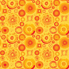 Poster - seamless abstract pattern of geometric shapes, circles and squares imitating embroidery or tapestry. Repeating vector background. Suitable for wallpaper, wrapping paper or fabric design