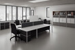 Office desk for staff, office space with desk and chairs for work. Interior office space layout 3d illustration
