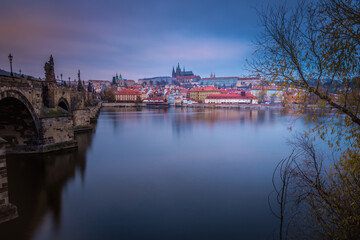 Wall Mural - Charles bridge at dramatic dawn, Medieval Prague, Czech Republic