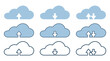 Collection cloud with arrow line icon. Upload and download cloud arrow vector symbols. Clouds with arrows up and down isolated blue signs