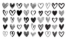 Sketch Heart Love Symbol Collection. Hand Drawn Ink Heart Shape