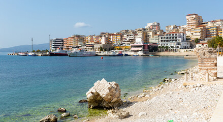 Wall Mural - Ionian Sea shore and coastline near Albanian city Saranda.