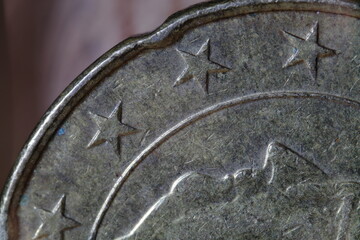 Euro coin macro detail. Shallow depth of field.