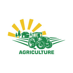 agricuture field farm logo, silhouette of great tractor and tractor vector illustrations