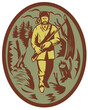 illustration of a pioneer hunter trapper with rifle