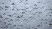 Semigloss, 3D Mosaic Tiles Arranged In The Shape Of A Wall. White, Futuristic, Blocks Stacked To Create A Arabesque Block Background. 3D Render