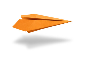 Wall Mural - orange paper plane origami isolated on a white background