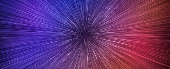 Wall Mural - hyperspace speed effect in night starry sky. bright blue and red galaxy, horizontal banner