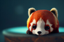 Portrait Of Red Panda In Cartoon Style With Depth Of Field Effect 