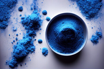 Loose blue powder bowl and burst, creative illustration