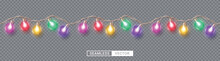 Christmas Light Seamless Vector Design. Seamless Sparkling Lights Decoration With Colorful Bulb Xmas Elements For Seasonal Holiday Background. Vector Illustration.