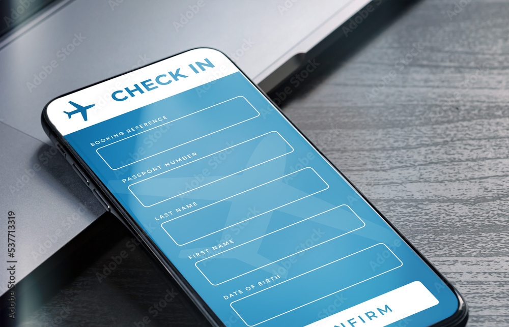 Foto de Stock Online check-in in the airline's mobile application or on ...