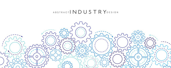 Technology abstract background from gearwheels composition. Horizontal light banner for teamwork, industrial, communication or automation conceptual design.