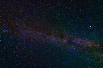 Wall Mural - starry multicolored night sky with a bright milky way and galaxies. Astrophotography with many stars and constellations