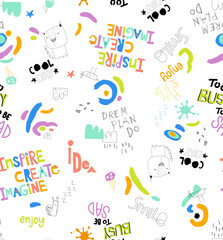 Sticker - the pattern is stylized as a child's drawing with lettering. cheerful bright