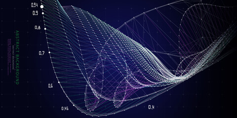 Wall Mural - Abstract  background with dots grid and data on dark. Big data. Technology futuristic vector concept.  Presentation analysis of graph data.  Banner for business, science and technology data analytics 