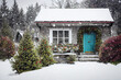 Picture of a beautiful little cottage in winter with christmas decoration