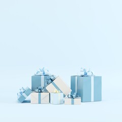 Fototapete - Blue gift box with red ribbon floating on pink background. minimal Christmas concept idea.
