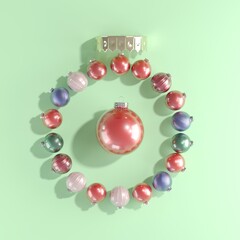 Fototapete - Colorful crystal Ornament Christmas Decoration made Symbol Ornament Shape on green background. 3D Render. Minimal Christmas concept idea.
