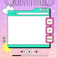 Poster - PC window in y2k style. Retro interface of an old computer with a bright color. Copyspace template. Retro wave and vaporwave
