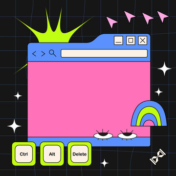 PC window in y2k style. Retro interface of an old computer with a bright color. Copyspace template. Retro wave and vaporwave