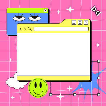 PC window in y2k style. Acid Retro interface of an old computer Copyspace template. Writing paper