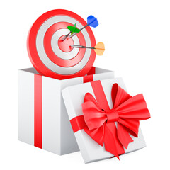 Poster - target with arrows inside gift box, gift concept. 3d rendering