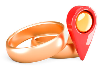 Poster - Wedding rings with map pointer, 3D rendering