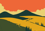 Fototapeta  - Digital drawing of prairie in bright colors