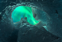 Amazing View Of Aurora Borealis Throughout Hole In Ice Cave