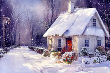Rustic Country House, Snowy Winter