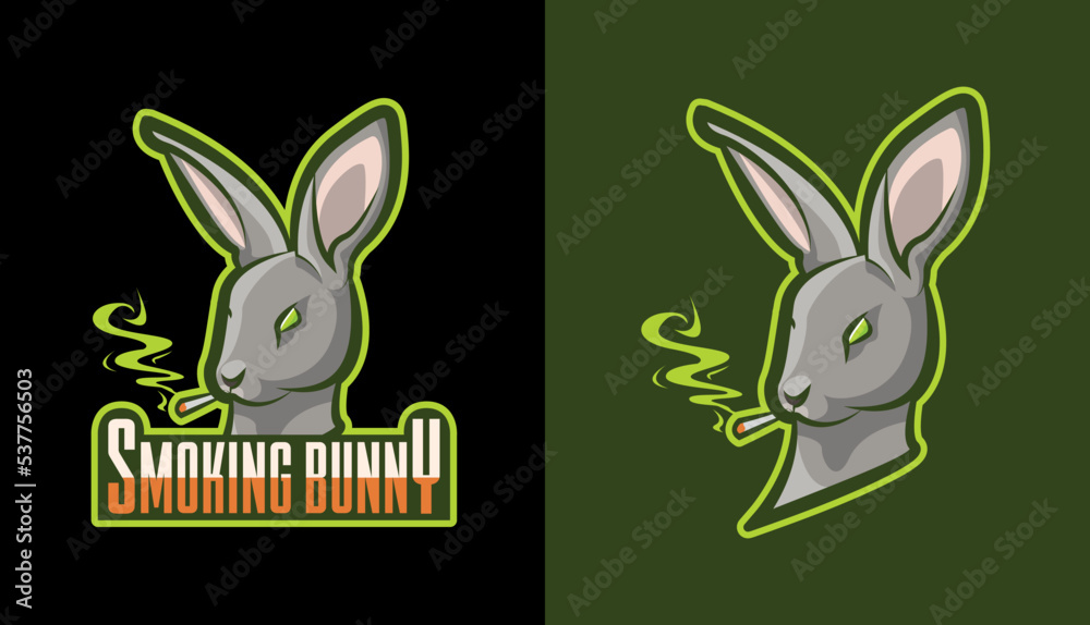 Smoking bunny mascot logo design, cigarette smoke, cool grey rabbit ...