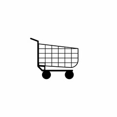  Black shopping cart icon, flat design style. A black shopping basket isolated on a white background.