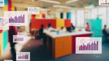 Poster - Group of people working in colorful office and data analysis concept.
